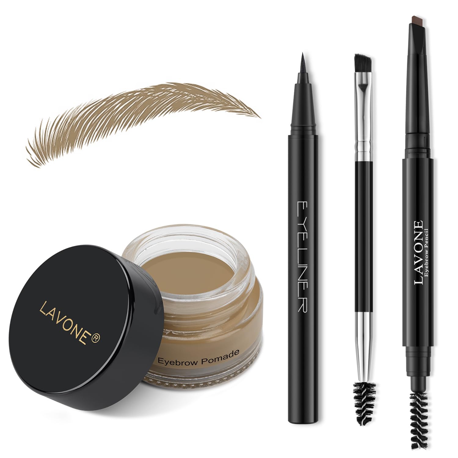 LAVONE front packaging showing complete eyebrow stamp pencil kit for easy grooming