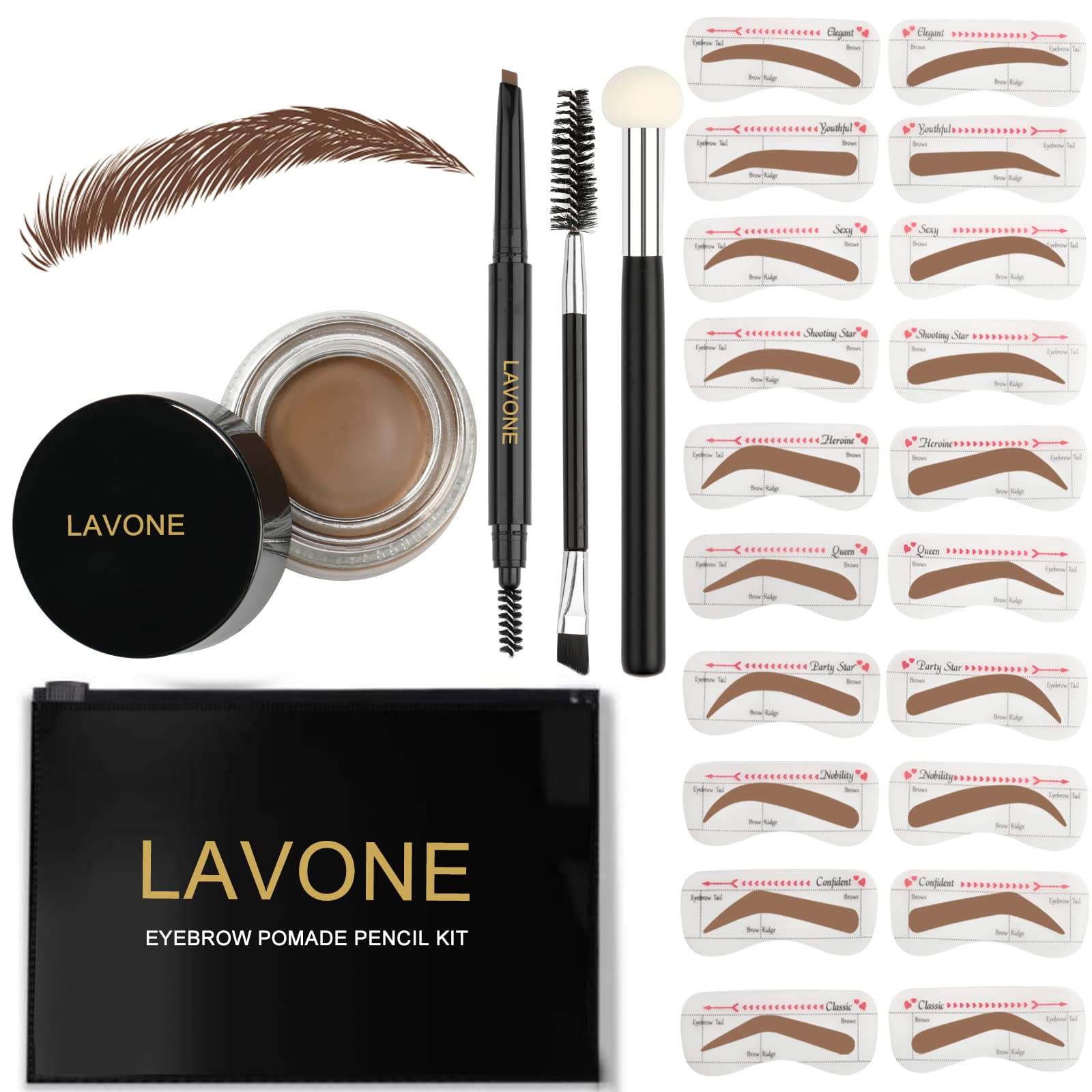 LAVONE front packaging showing complete soft brown brow kit, ideal for quick shaping
