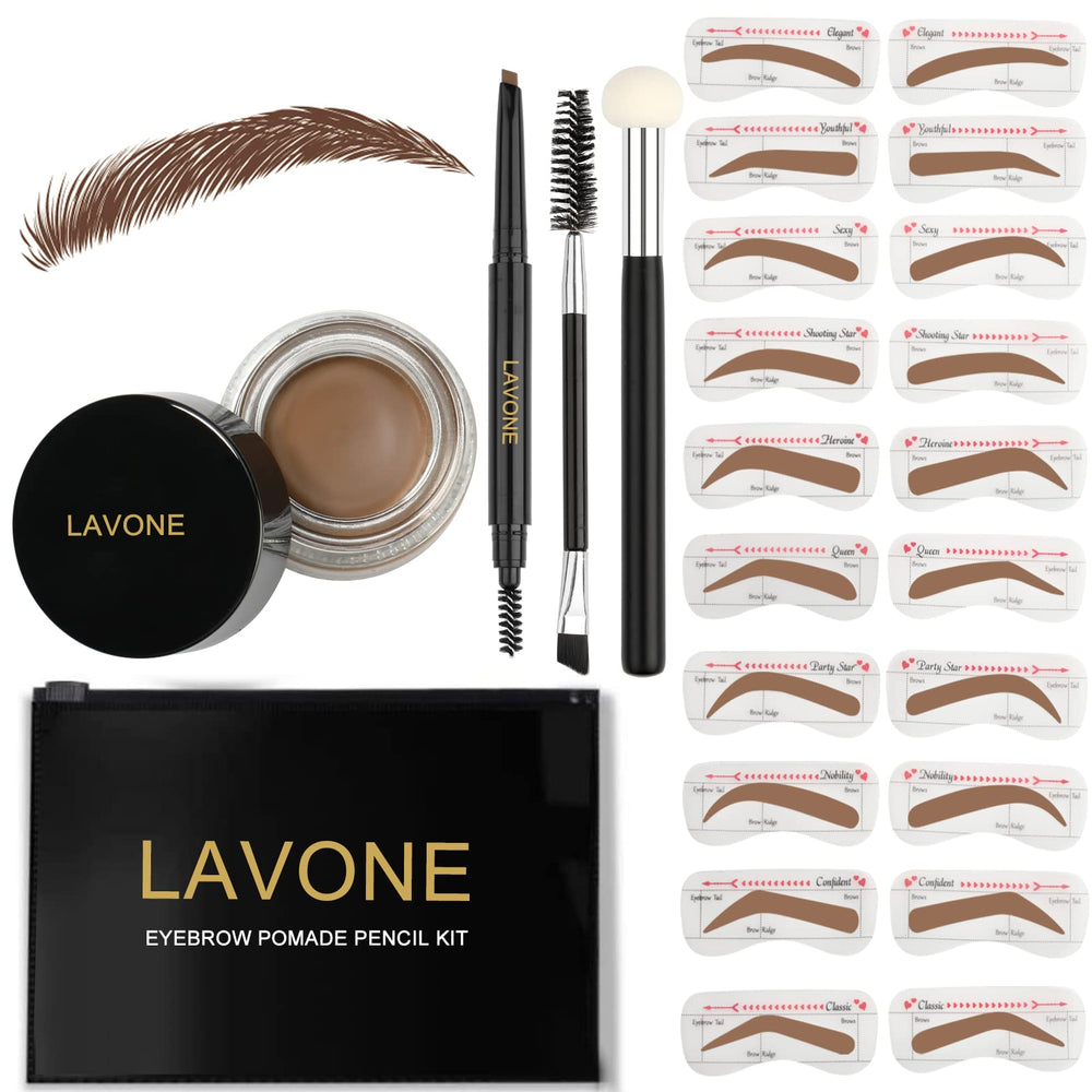 LAVONE front packaging showing complete soft brown brow kit, ideal for quick shaping
