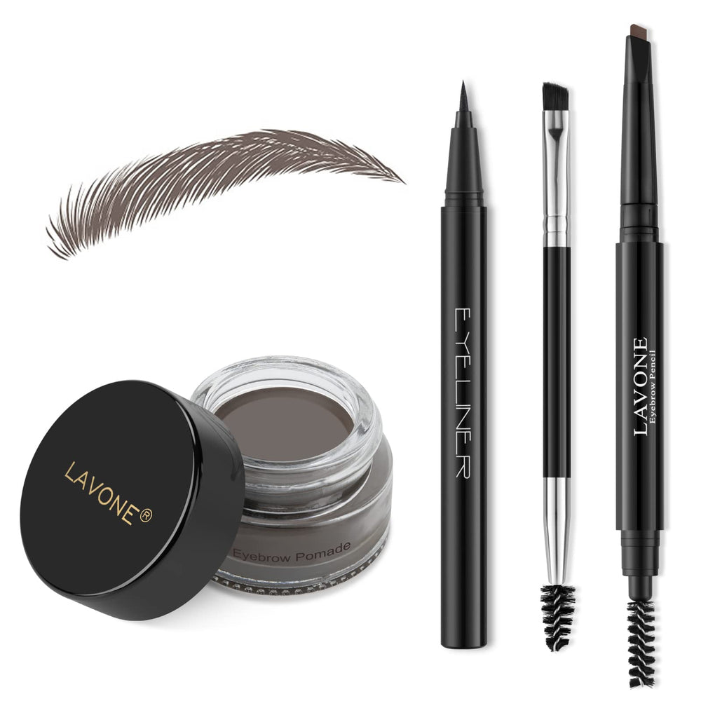 LAVONE front packaging showing complete brow kit and travel pouch benefit