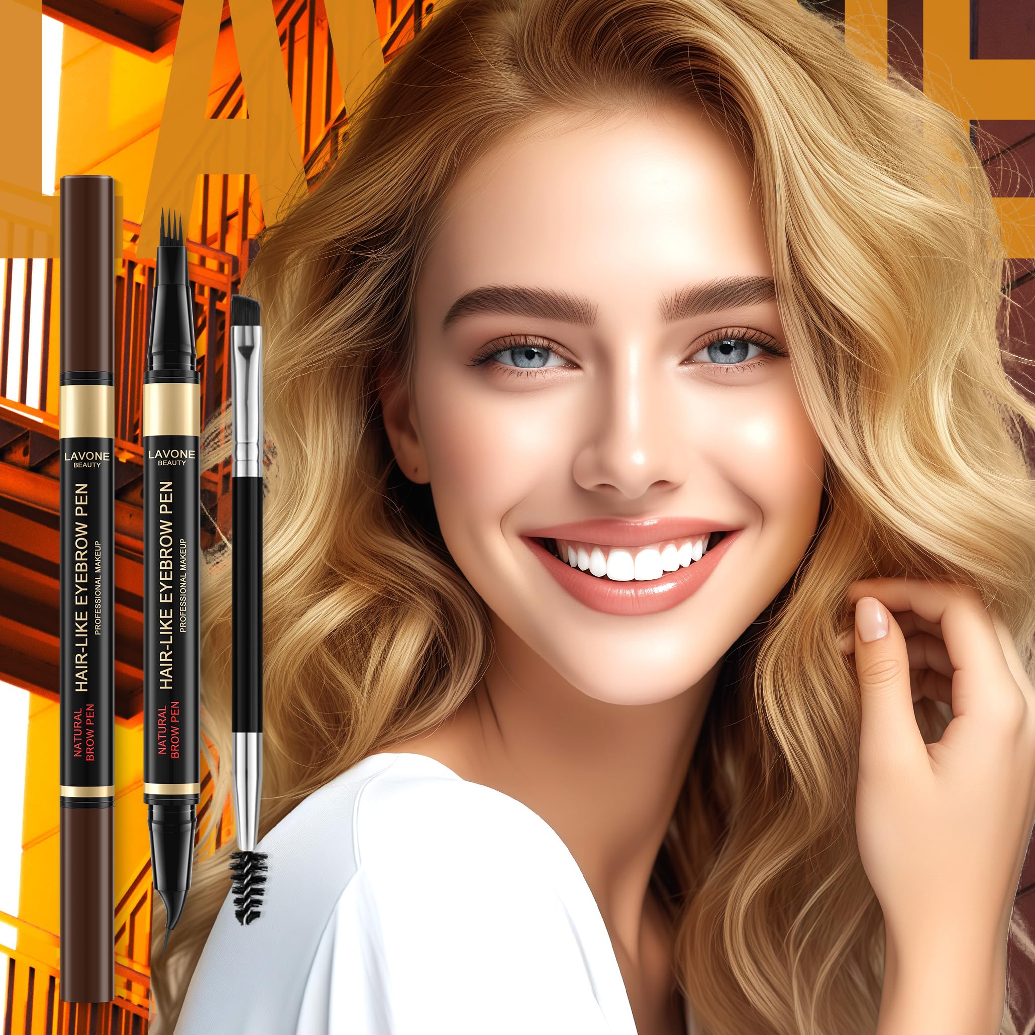 LAVONE full product flat lay showing both ends and brush benefit