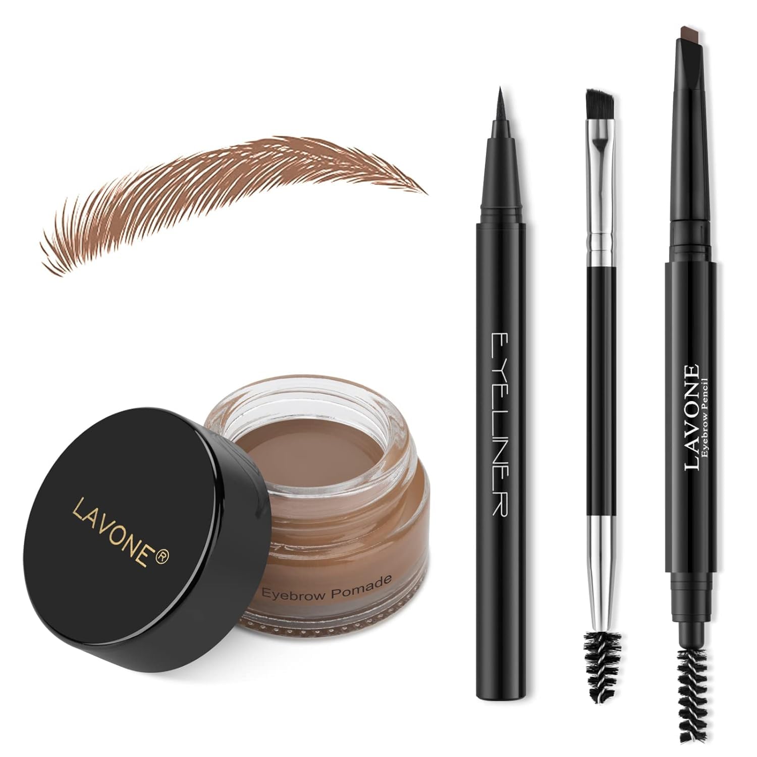 LAVONE kit front packaging showing complete eyebrow and eyeliner set for convenience