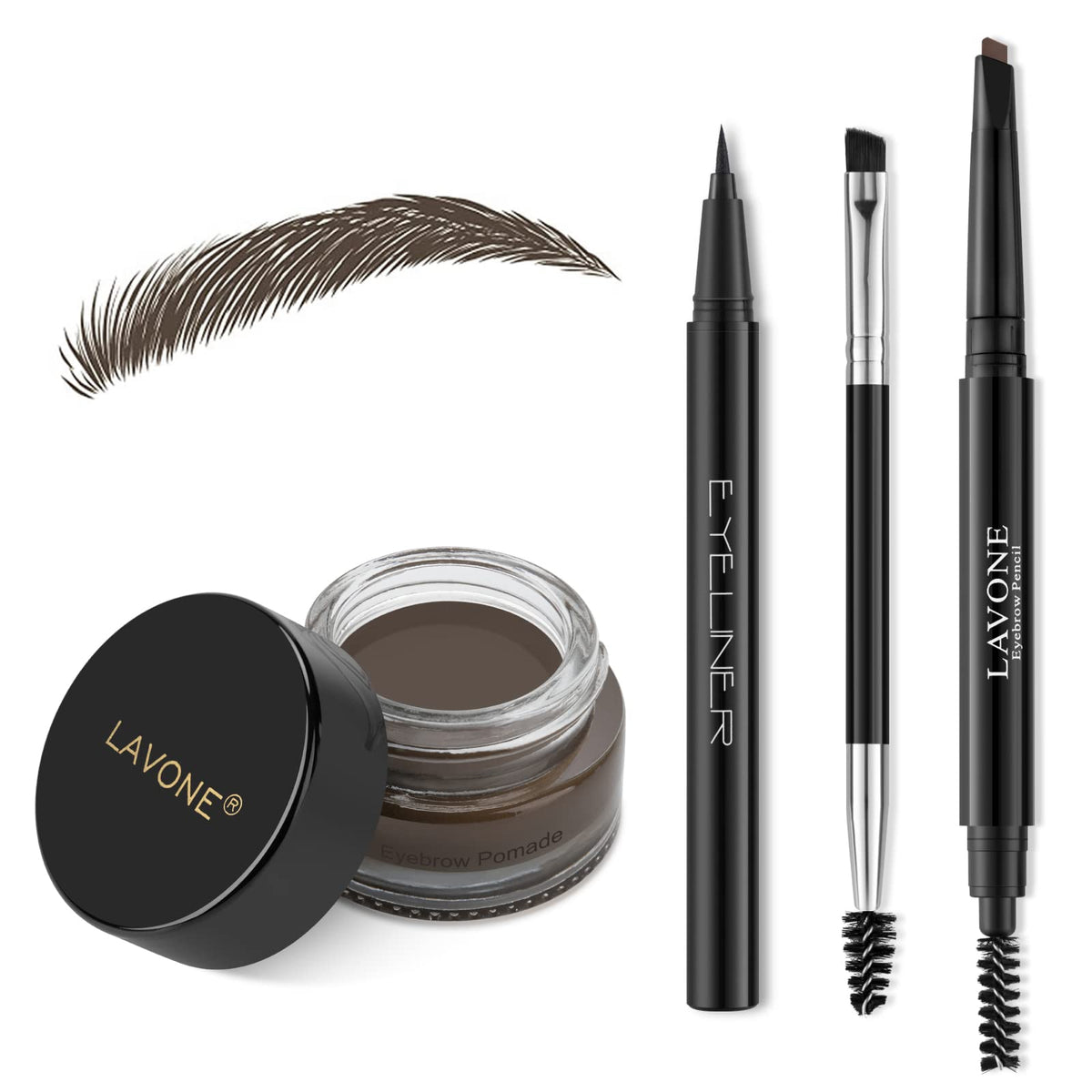 LAVONE kit front packaging showing complete eyebrow and eyeliner set benefit: convenience