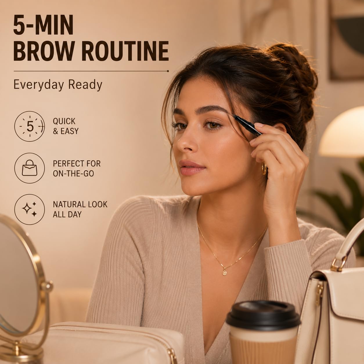 LAVONE placed in a makeup bag lifestyle shot ready for on-the-go touch-ups