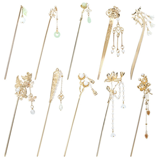 Lawie front packaging showing ten gold hair sticks and benefits of variety