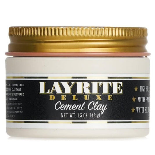 Layrite Deluxe Cement front jar view showing branding and compact size for travel