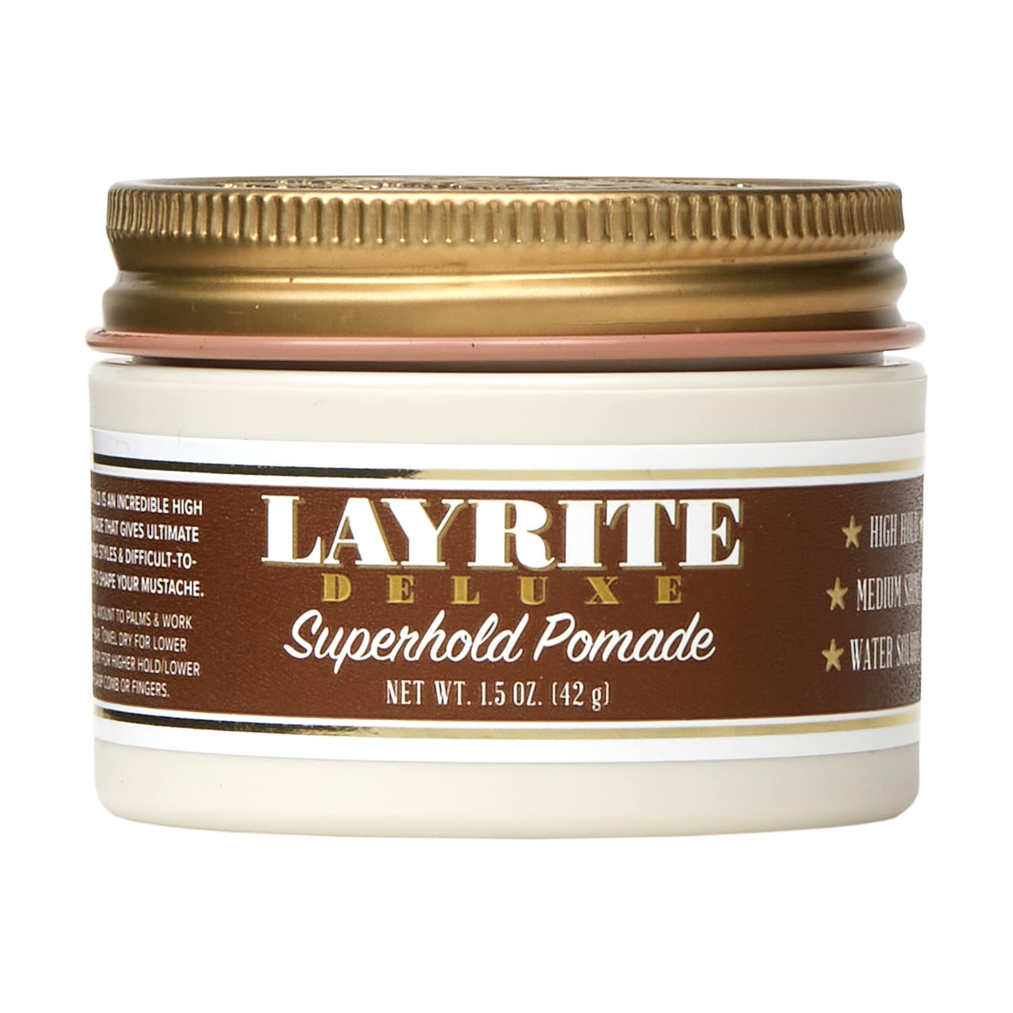 Layrite Superhold front jar showing label and compact 1.5 oz size for easy storage