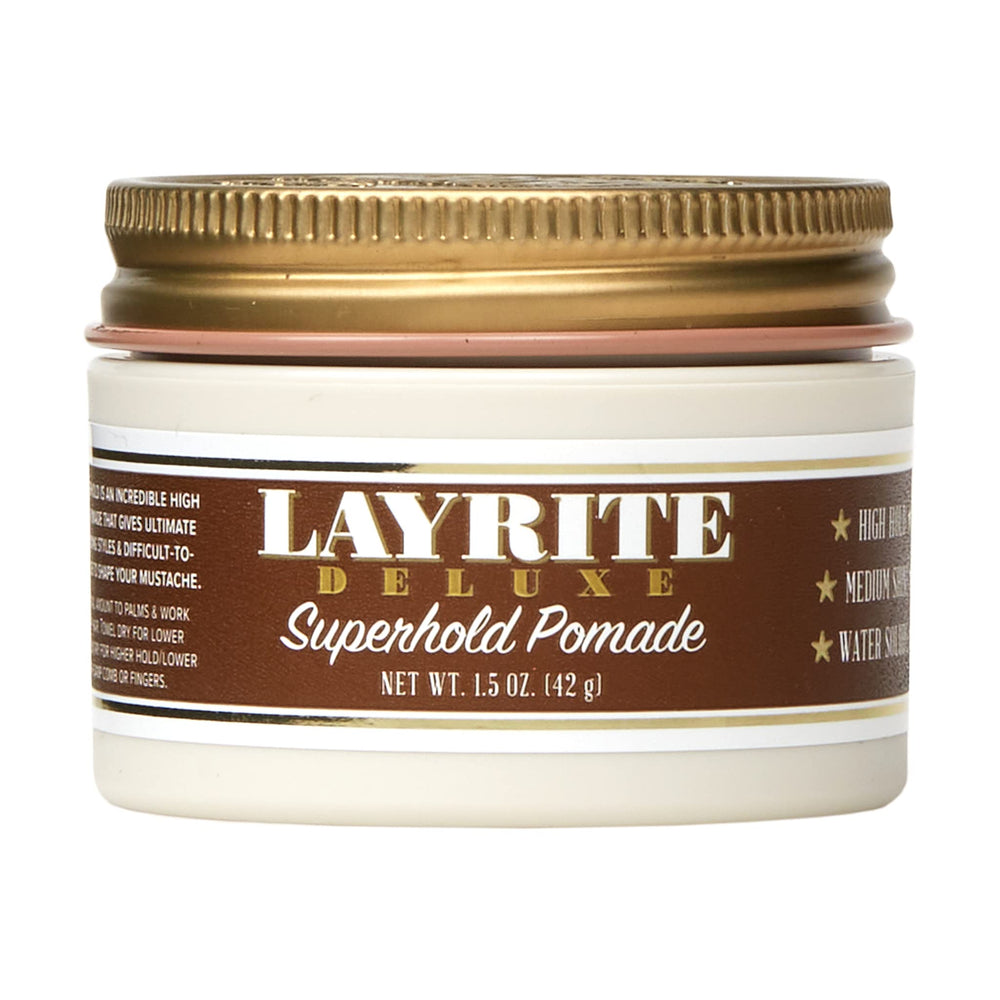 Layrite Superhold front jar showing label and compact 1.5 oz size for easy storage
