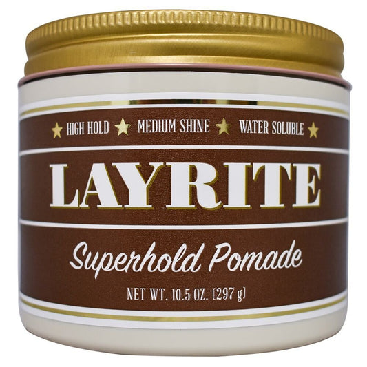 Layrite Superhold jar front view showing label and easy grip for styling