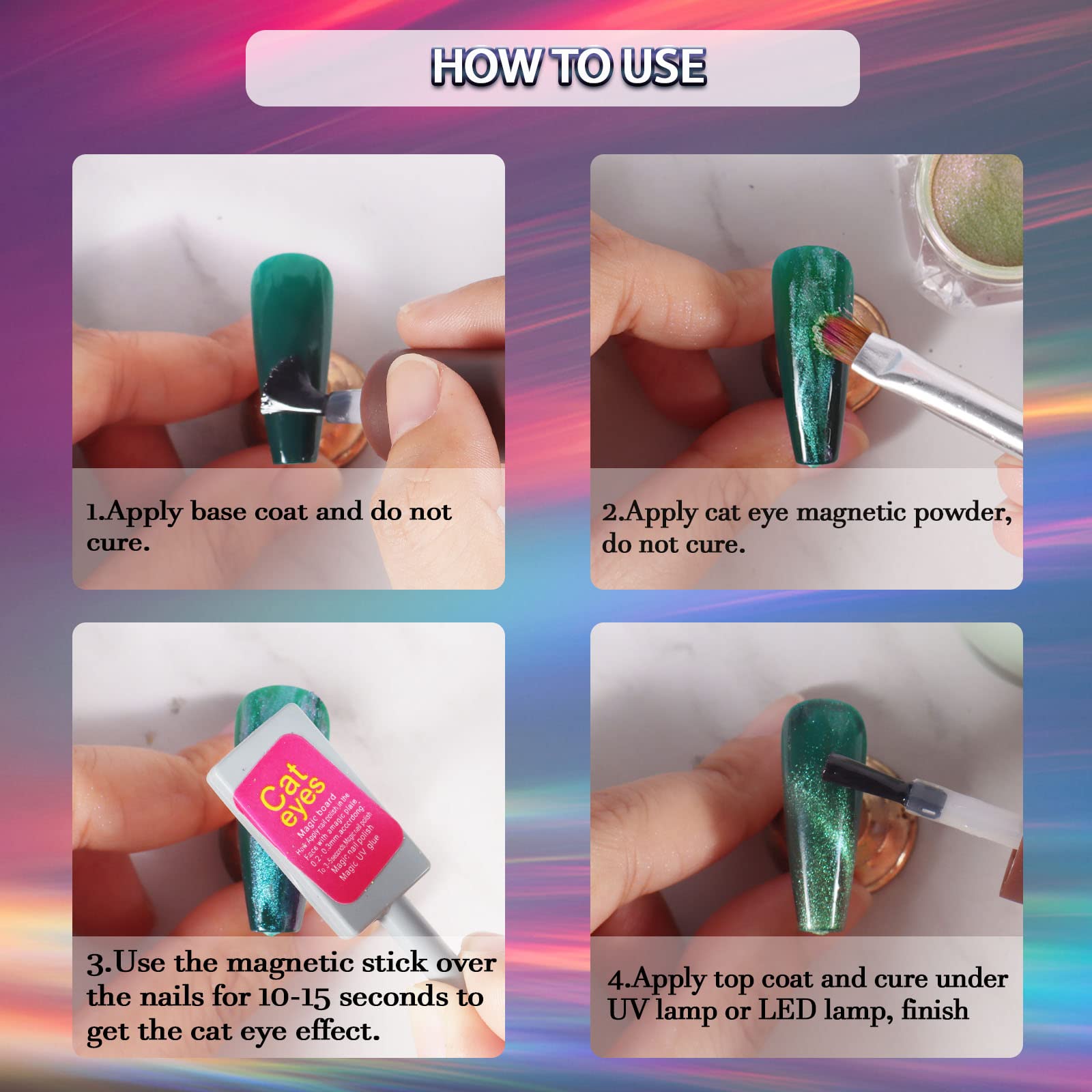 Laza application on nails showing pigment being applied benefit: vivid 3D cat-eye effect