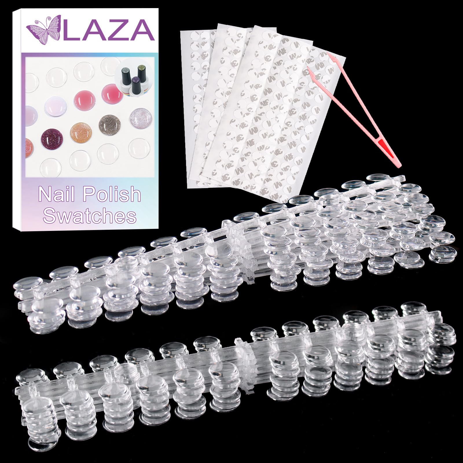 Laza front box packed swatches showing organized set and convenience