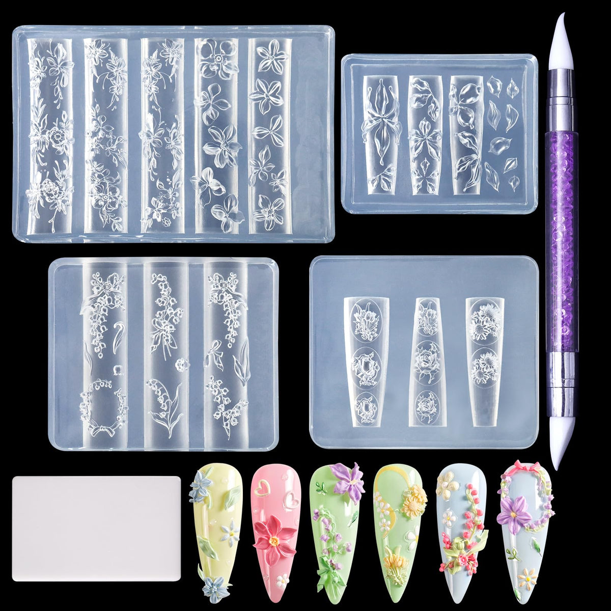 Laza front packaging showing 4 silicone flower molds and sculpture pen for easy crafting