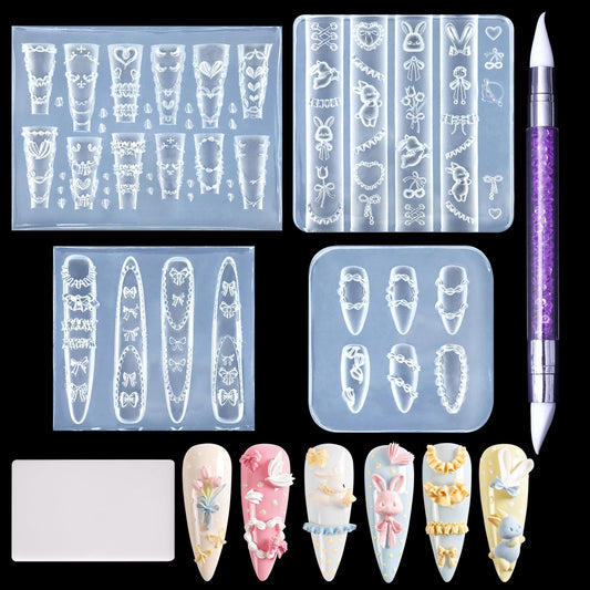 Laza front packaging showing 4 silicone nail molds and carving pen, convenient kit
