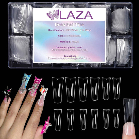 Laza front packaging showing 12-grid box and 600 clear duck tips for organized storage