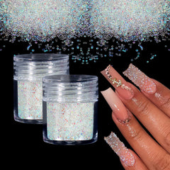 Laza front view showing two jars of iridescent nail beads for versatile sparkle