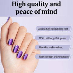 Laza hand model wearing short square tips demonstrating comfortable everyday use