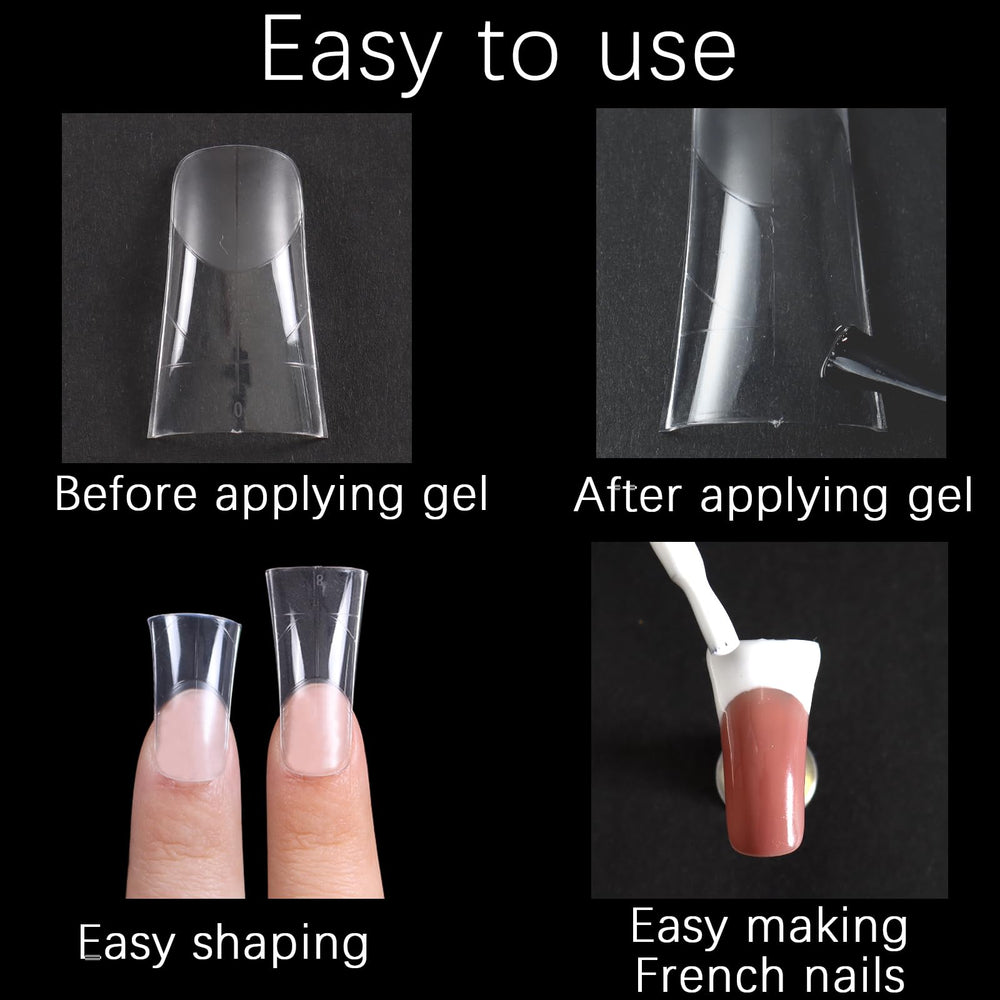 Laza tips in use during French manicure application showing clean smile-line results
