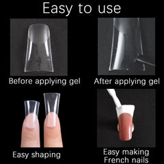 Laza tips in use during French manicure application showing clean smile-line results