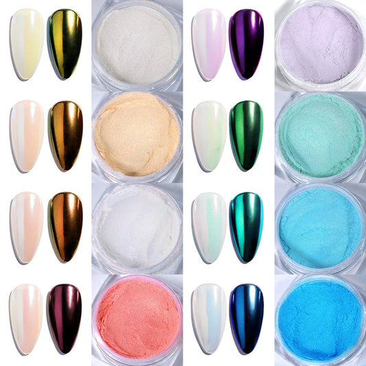 Laza palette top view of eight iridescent colors for versatile chrome effects