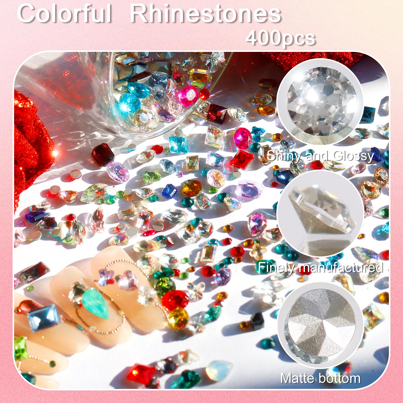 Laza rhinestones on nails during application showing ease of placement benefit