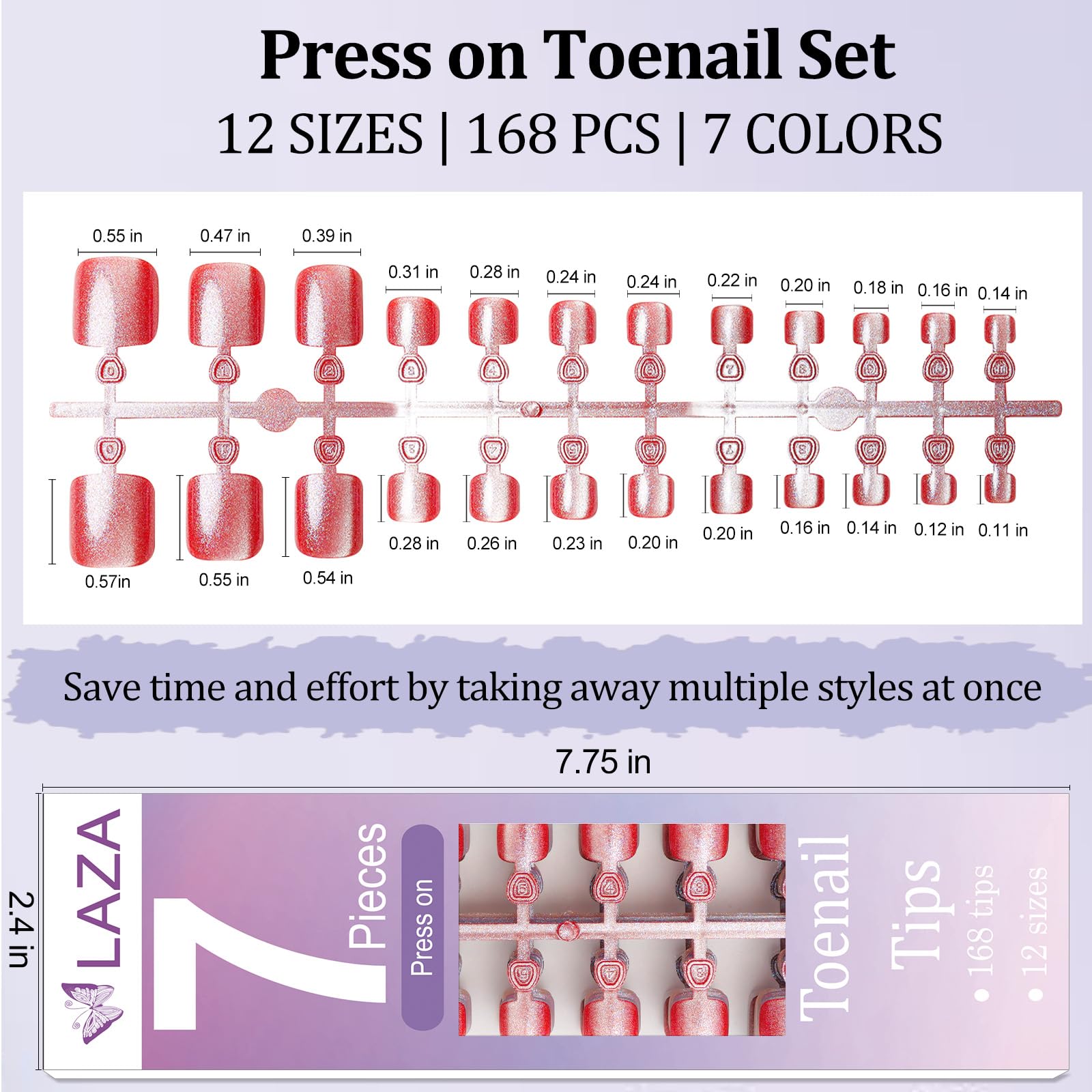 Laza size comparison display proving 12-size fit for every toe