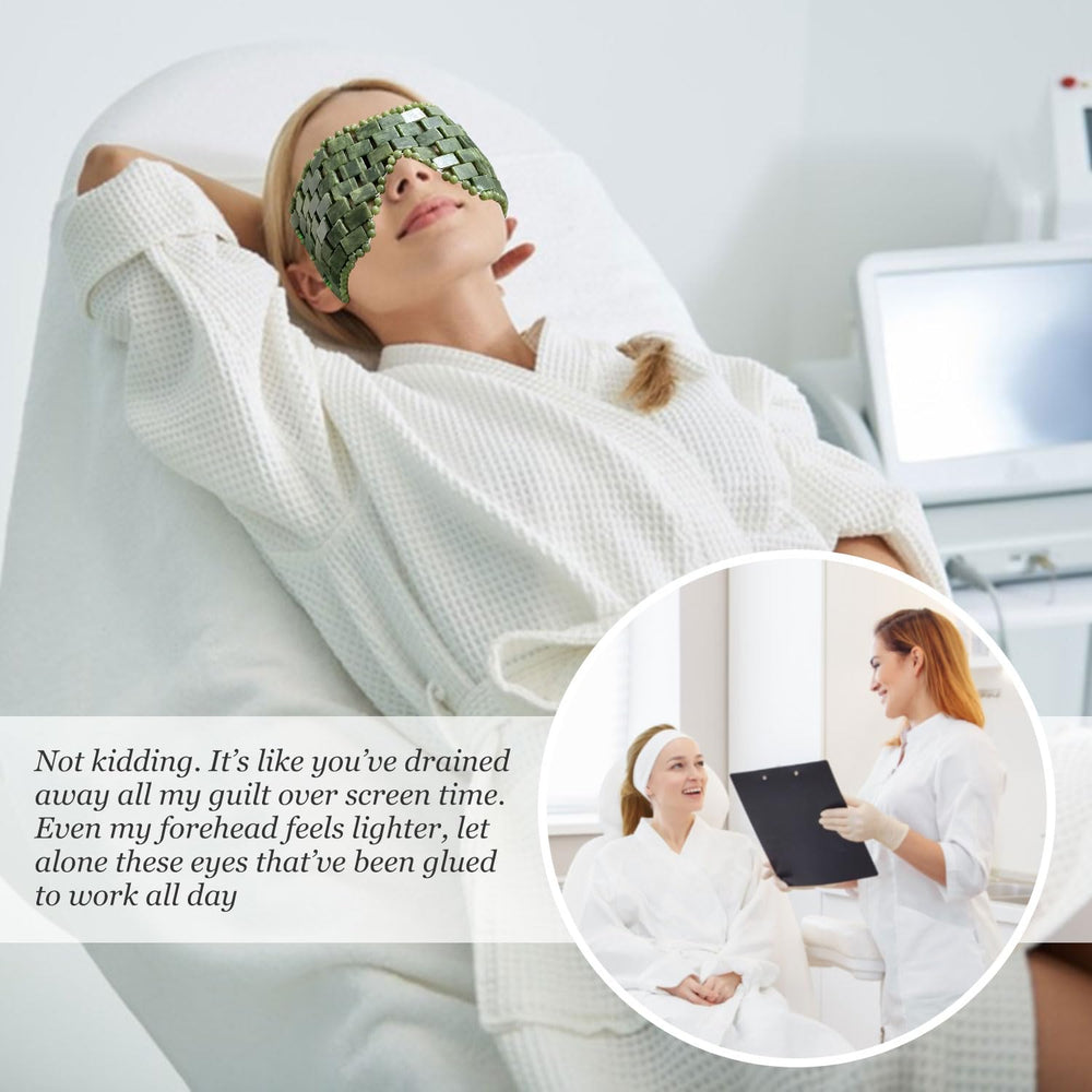 LazyGa mask worn by model providing soothing pressure and quick relief