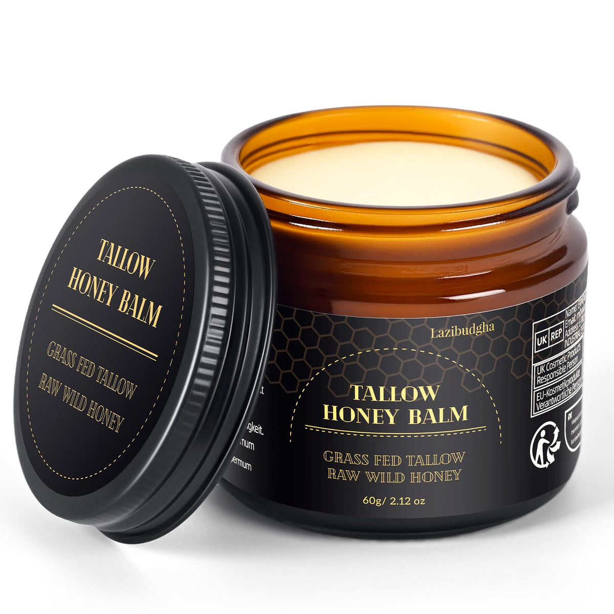 Lazibudgha front tin showing product label and compact packaging benefit: easy travel