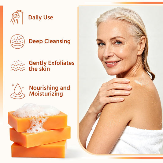 Close-up of Lazibudgha persimmon soap texture highlighting smooth, moisturizing finish