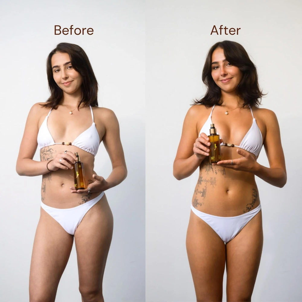 Lazy Tan applied with mitt on arm showing easy blending and smooth, natural colour