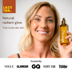 Lazy Tan close-up of product texture and droplets highlighting hydrating, non-sticky finish