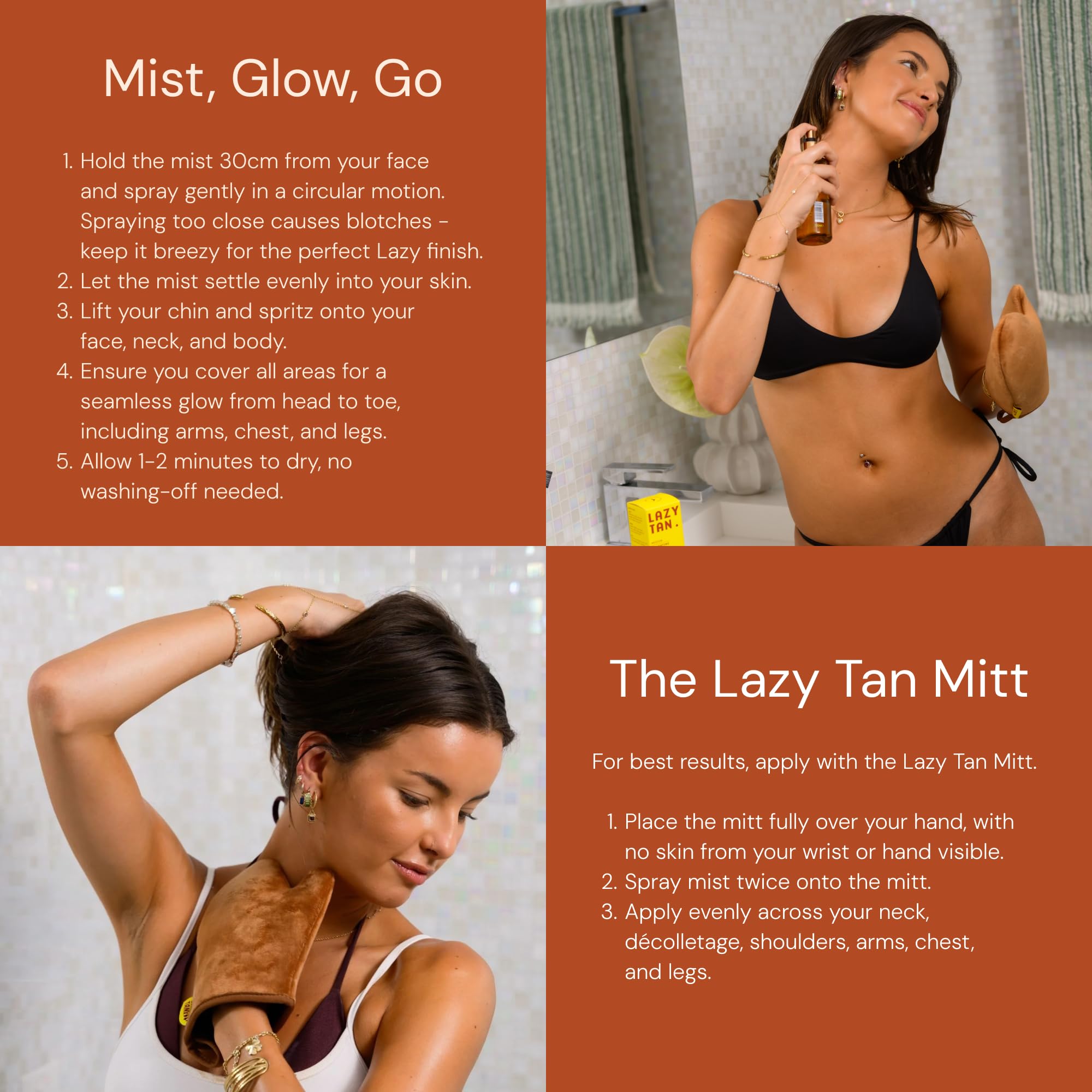 Lazy Tan facial spray used on cheek for delicate coverage and gentle hydration