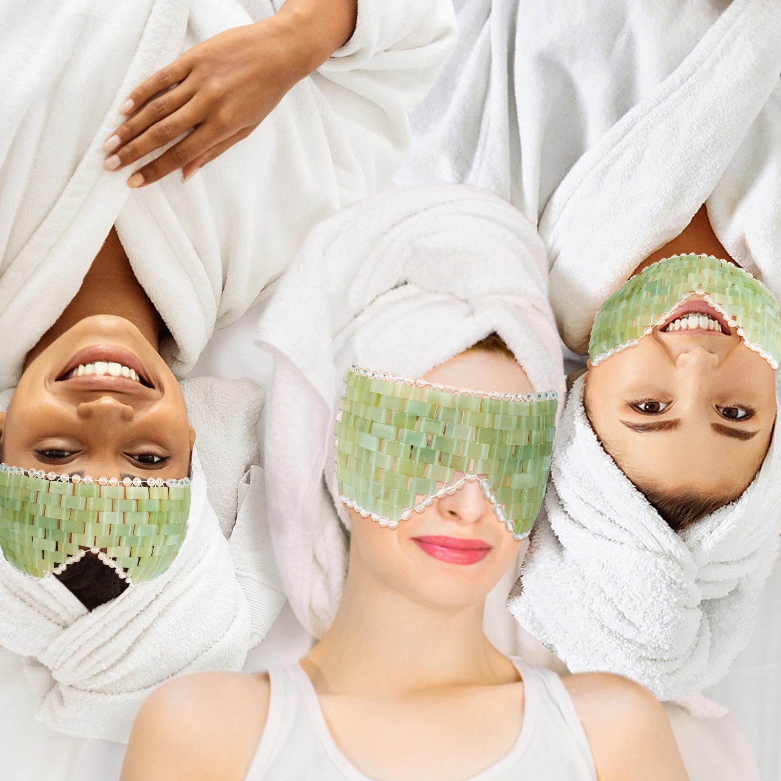 LazyGa model wearing the eye mask demonstrating calming cold therapy benefit