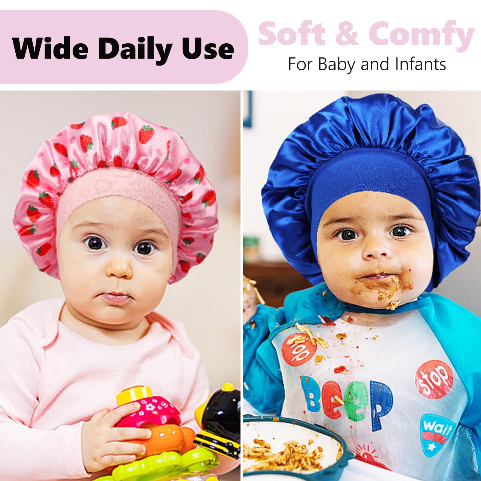 LBYLUS baby wearing bonnet while sleeping illustrating protected hair and comfort