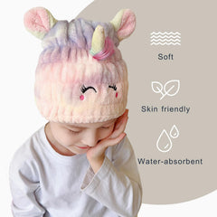 LCBD cap on child in bathroom demonstrating hands-free drying benefit