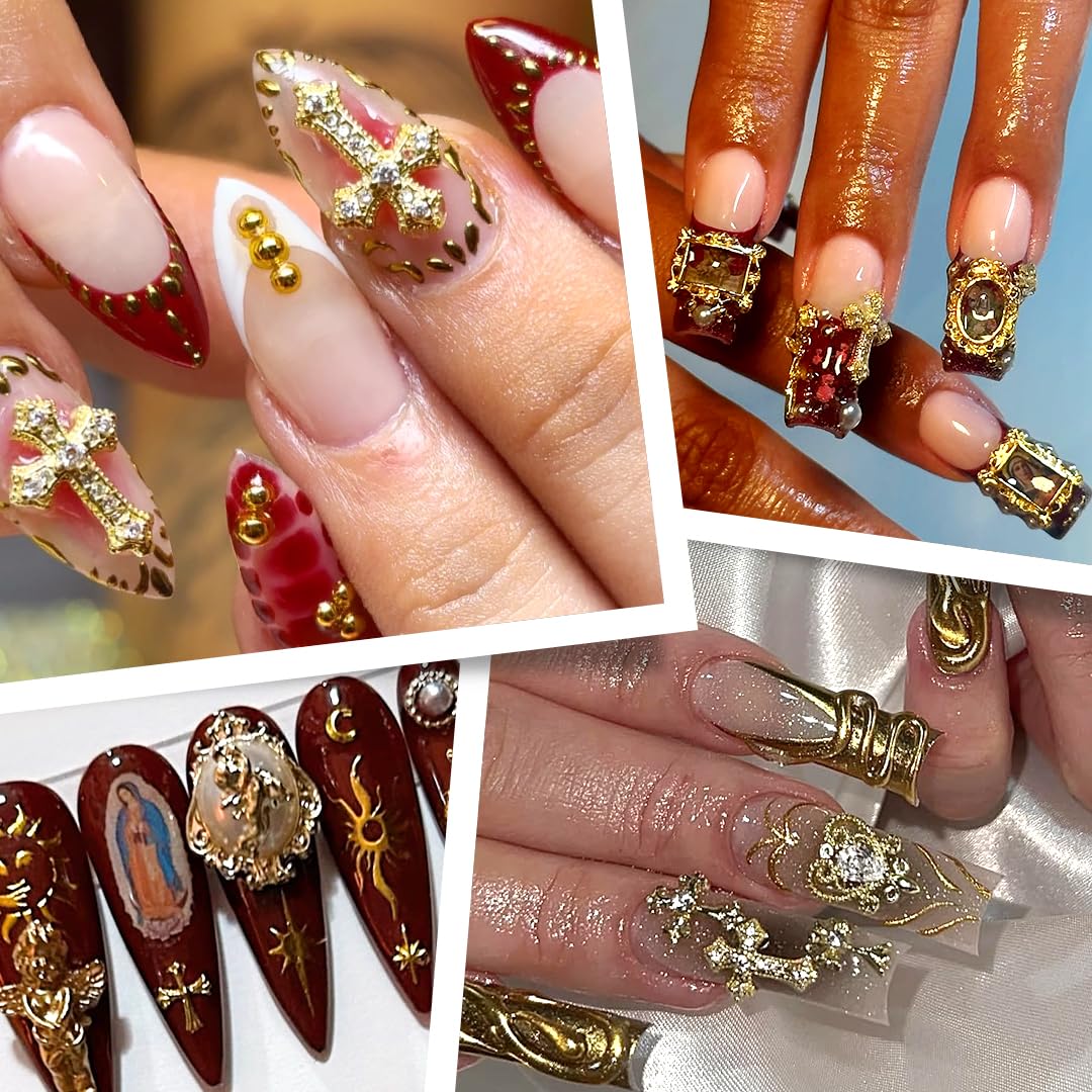 LCiclly applied on acrylic tip with pearls and rhinestones, demonstrates finished look