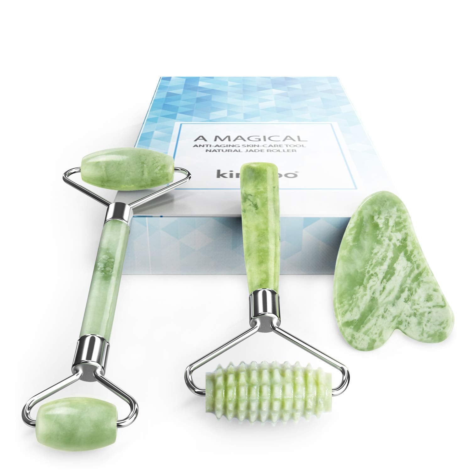 LDREAMAM Kimkoo front view showing jade roller and gua sha, promotes a soothing massage