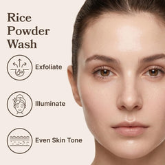 LE GUSHE close-up of fine rice powder texture highlighting gentle exfoliation benefit