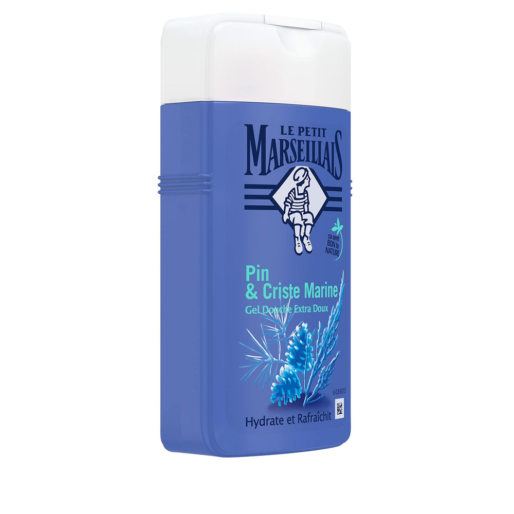 Le Petit Marseillais bottle in bathroom lifestyle setting showing ease of use and travel-ready size