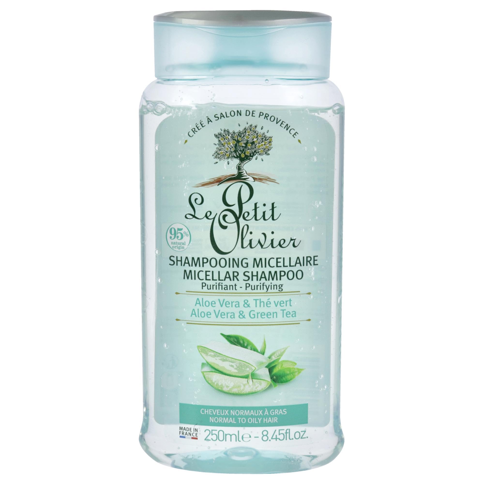 Le Petit Olivier front bottle showing label and ingredient highlights, promotes natural cleansing
