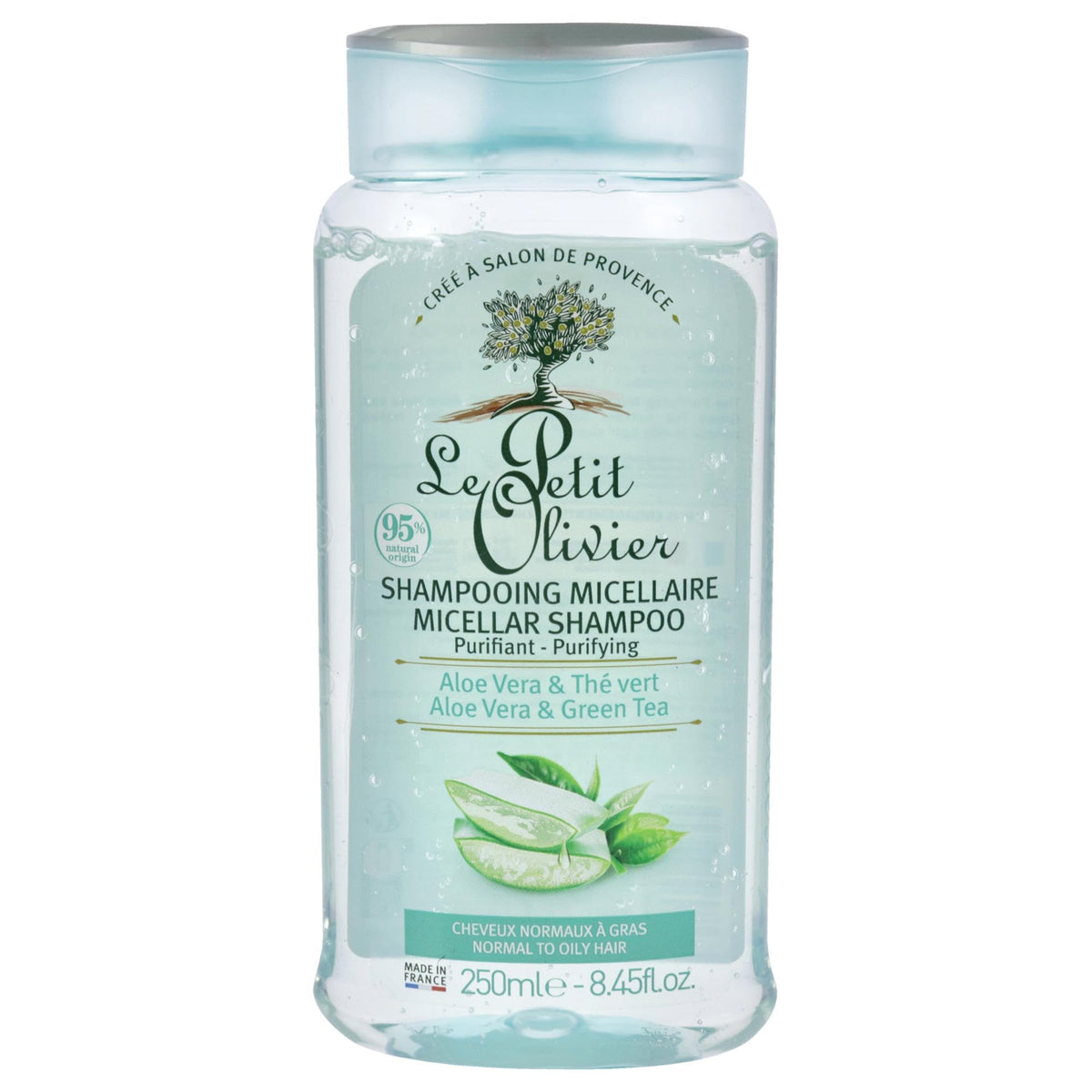 Le Petit Olivier front bottle showing label and ingredient highlights, promotes natural cleansing