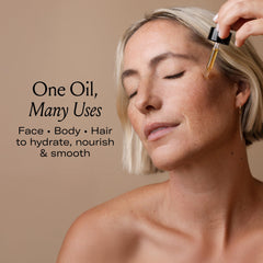 Vanity scene with Le Prunier oil and skincare showing daily routine compatibility