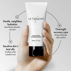 Le Touche on hand application demonstrating fast absorption and non-greasy finish
