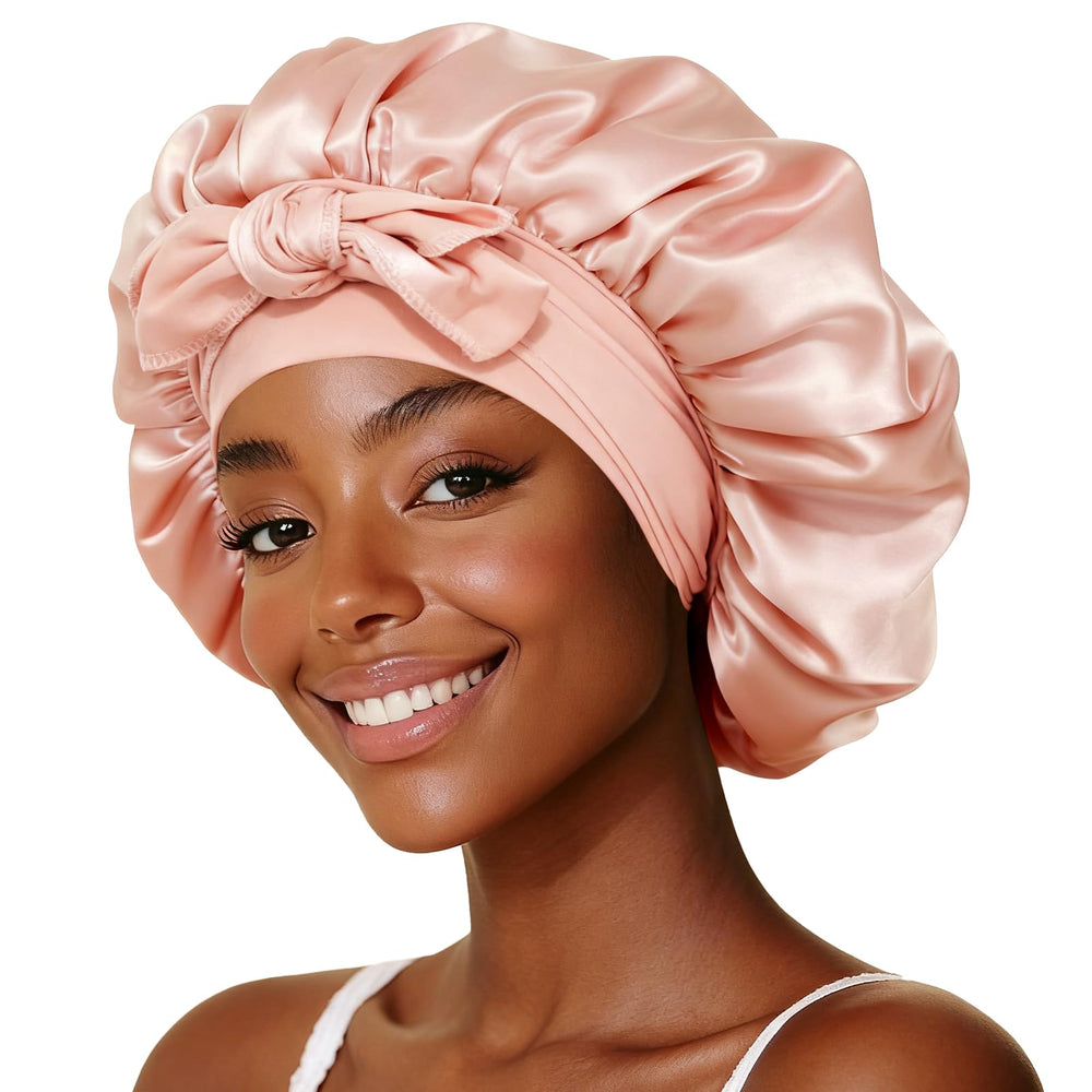LEADUWAY bonnet front view showing strawberry print and secure fit benefit
