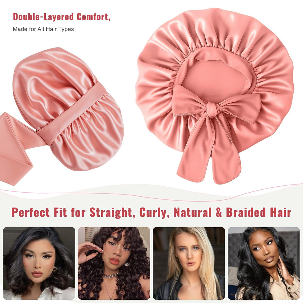LEADUWAY bonnet worn by woman with curly hair preserving style overnight