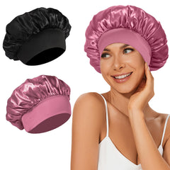 LEADUWAY front view of two satin bonnets showing colors and packaging benefit protection
