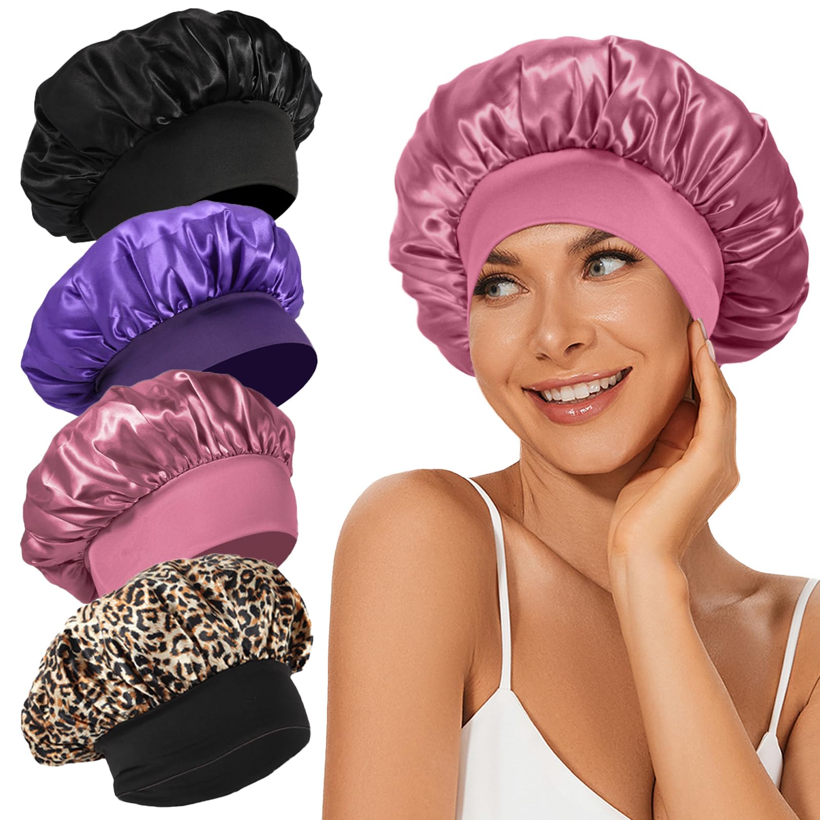 LEADUWAY front view showing four-color satin bonnets, neat storage benefit
