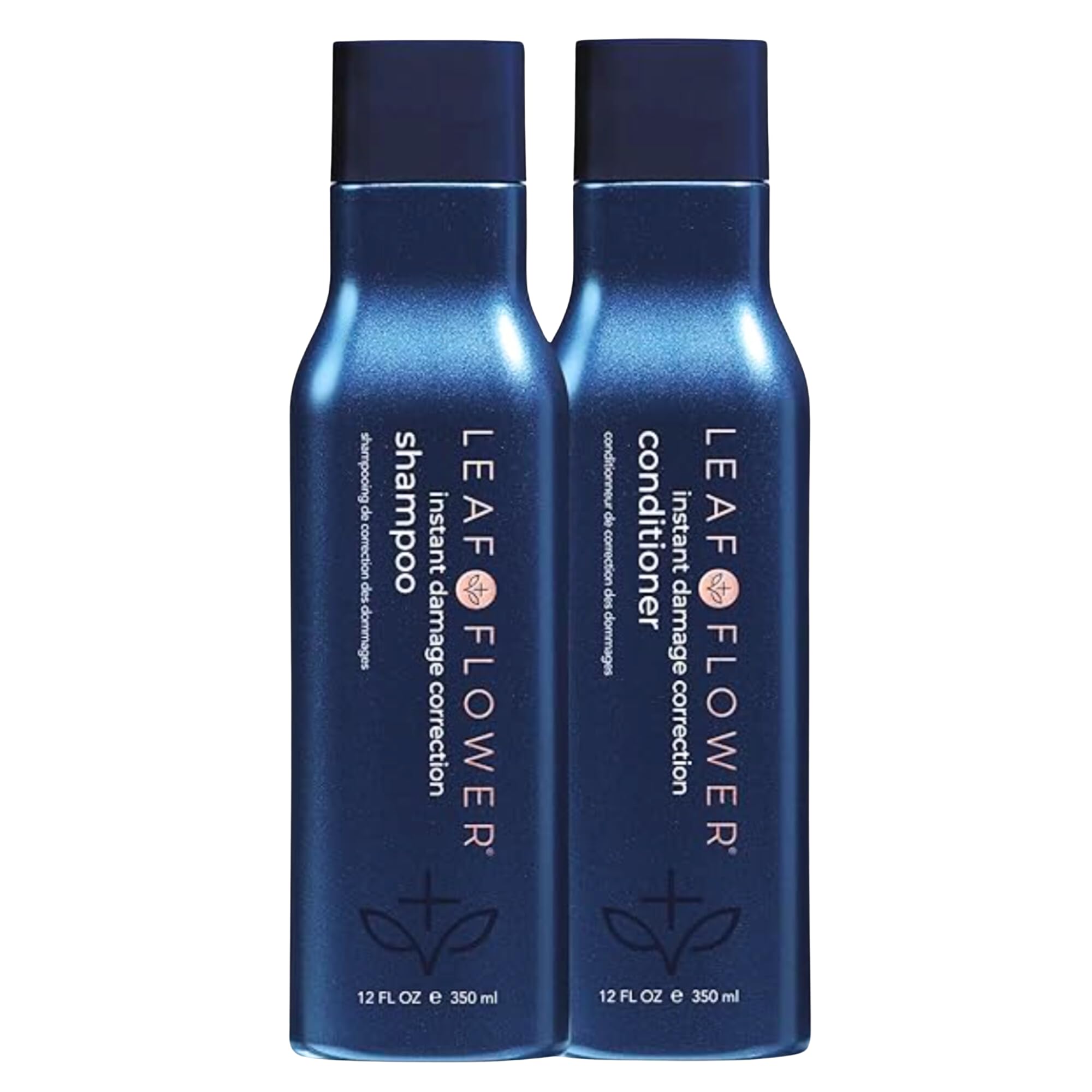 Leaf & Flower duo front packaging showing blue bottles and botanical benefit