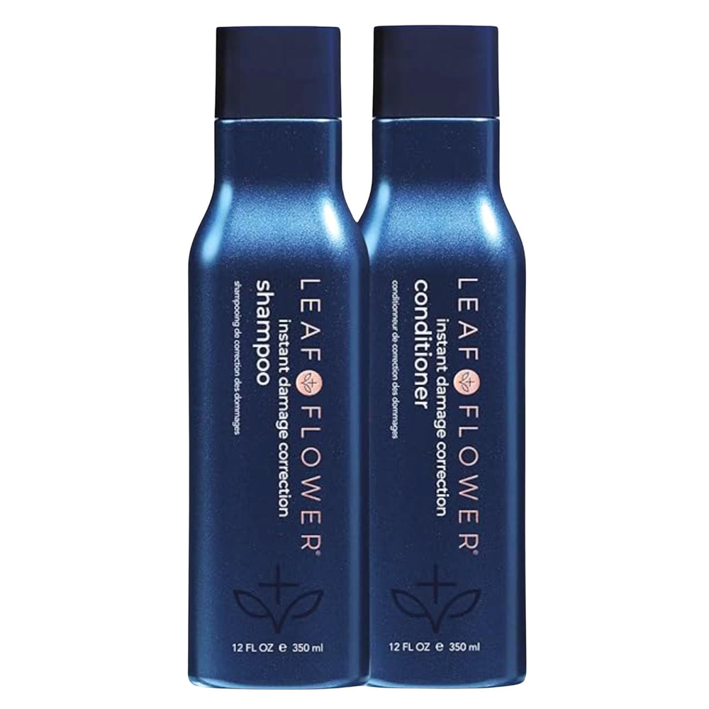 Leaf & Flower duo front packaging showing blue bottles and botanical benefit