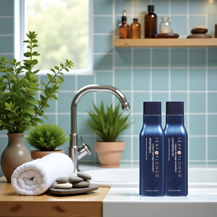 Leaf & Flower size scale with 12 oz bottles showing travel and value benefit