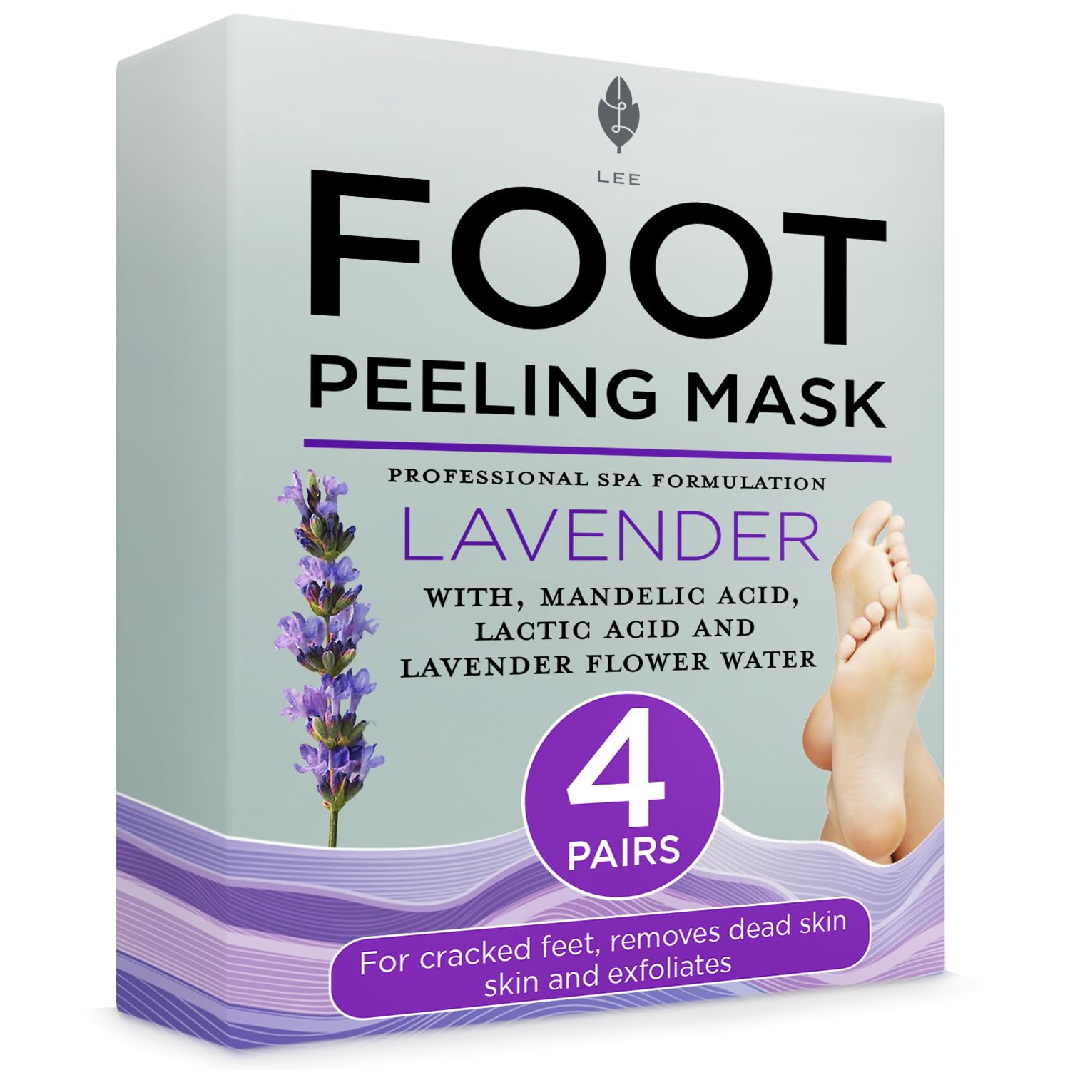 Lee Beauty front packaging showing lavender foot peel benefits